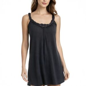 Aqua Blouse Black Sleeveless Long Tank Top Satin Straps & Neckline Size S